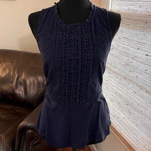 Navy Blue Eyelet Peplum Top
